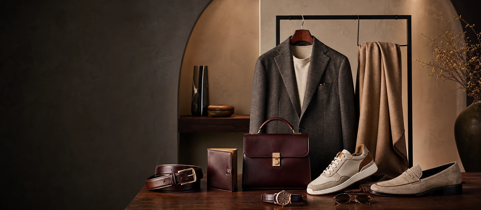Premium clothing, belt, wallet, purse and footwear collection